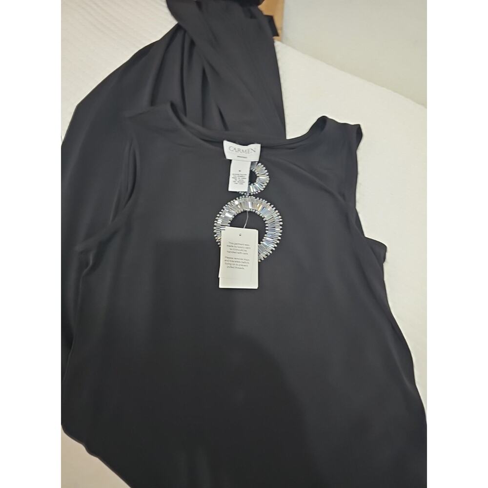 Carmen Marc Valvo Dress Size M Black Solid Sheath Below Knee Sleeveless New - Picture 12 of 13